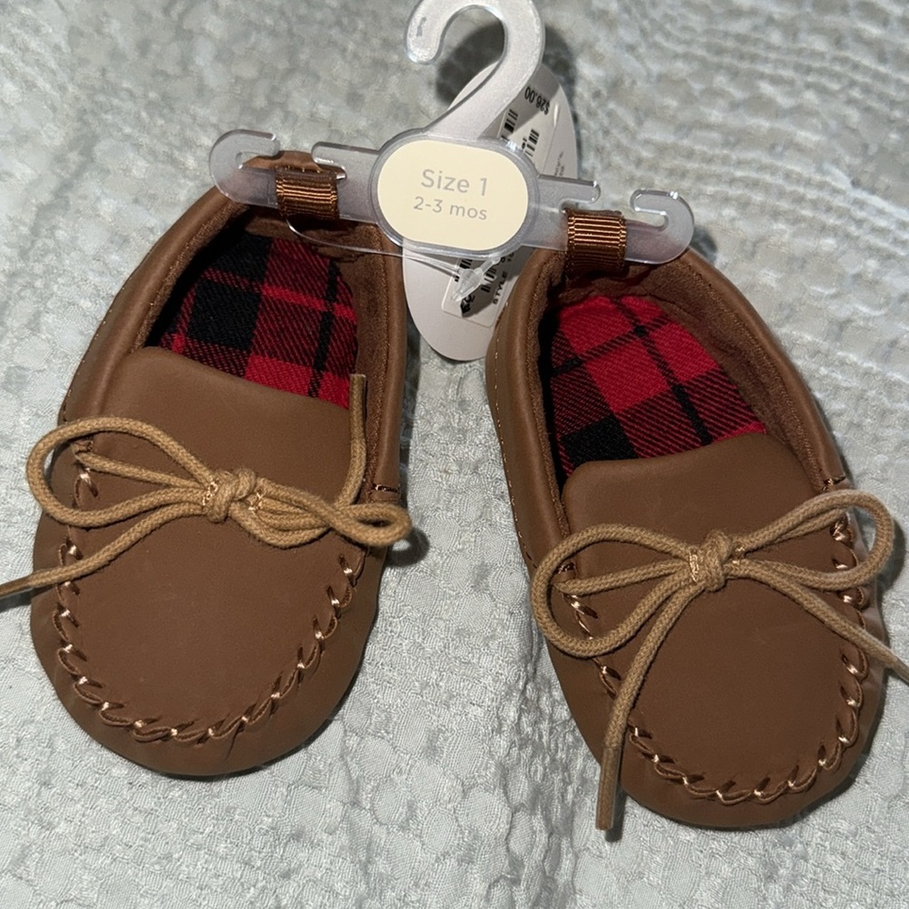 NWT- First Impressions Brown Moccasins with Decorative Laces